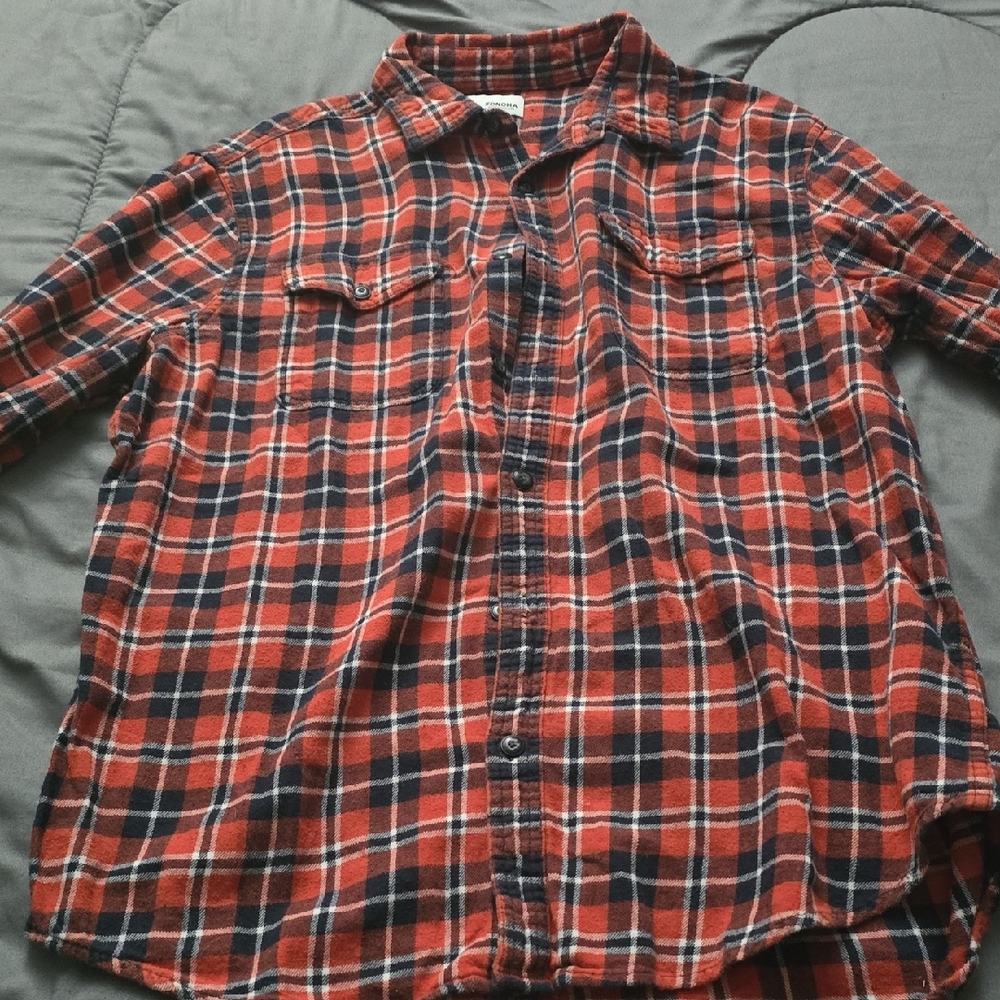 Sonoma Men's Plaid Button-Down Shirt in Orange and Black
